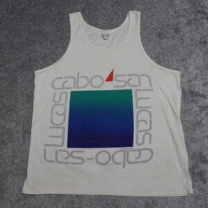 Vintage Cabo San Lucas Tank Top Men's Large White Graphic Logo Sleeveless